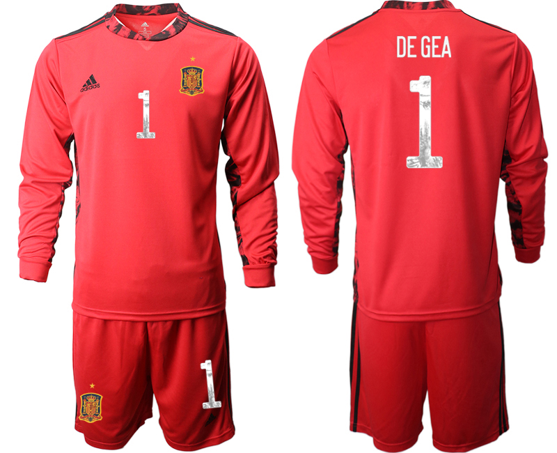 Cheap Men 2021 European Cup Spain red Long sleeve goalkeeper 1 Soccer Jersey1